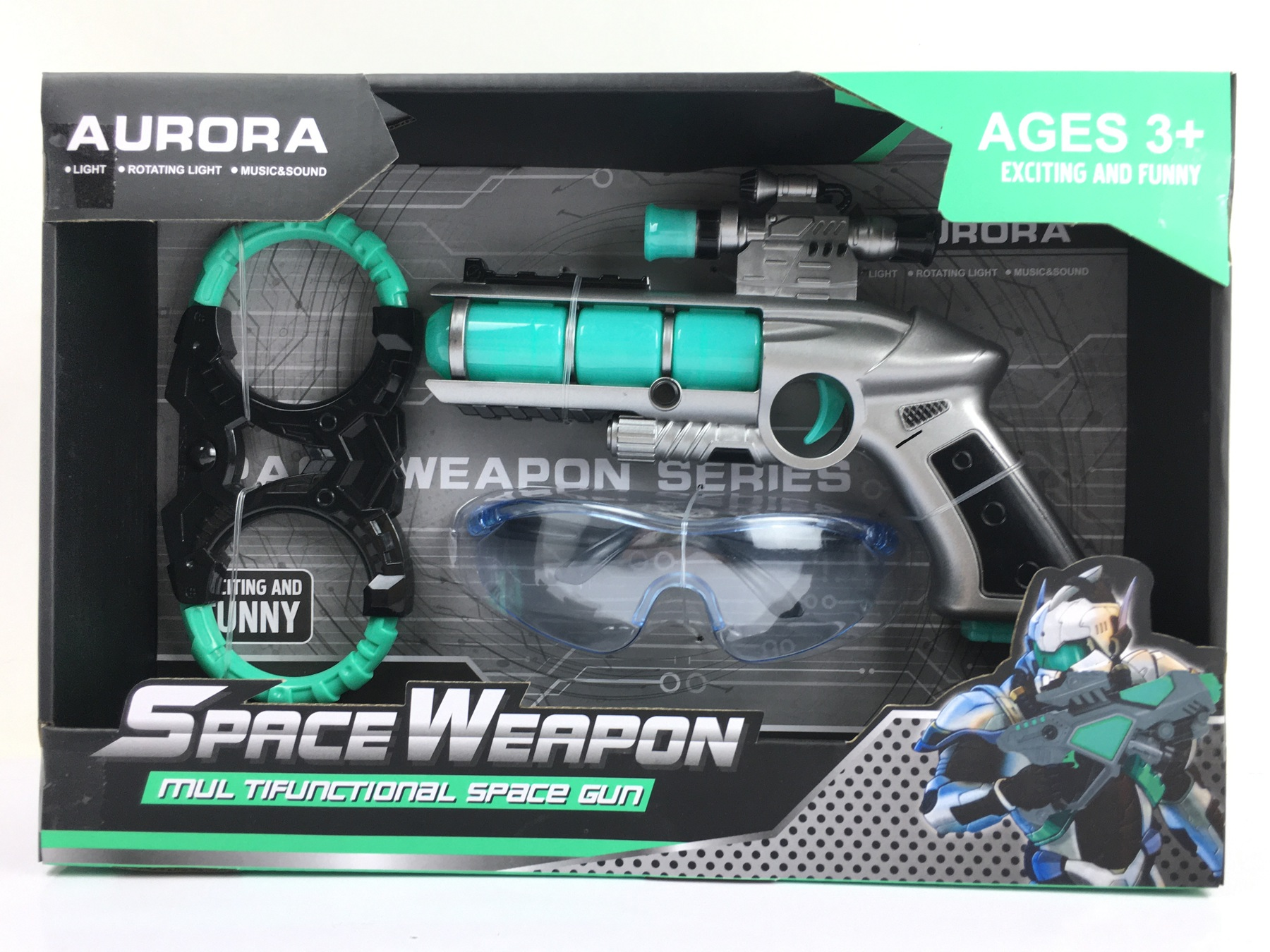 TA9710 sprayable light IC projection space gun with handcuffs and glasses, unpowered