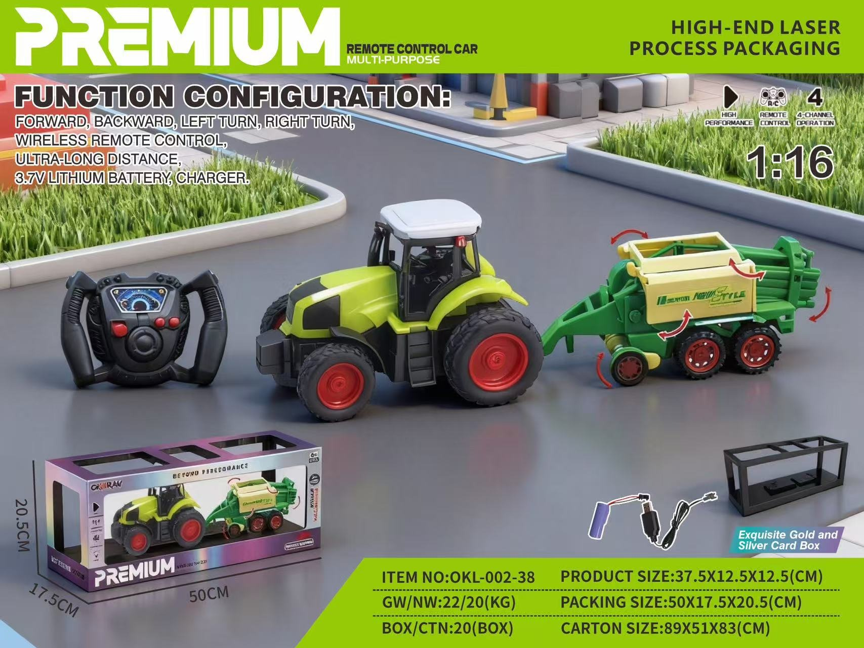 TM37800 1:1227MHZ four-way Farmer Car (with battery included) High-end laser silver card packaging box details Picture