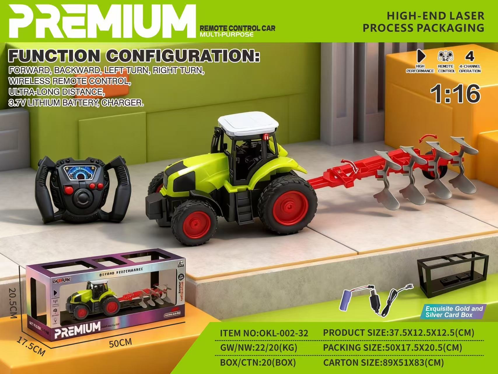TM37794 1:1627 MHZ Four-way Farmer's Car (with battery included) High-end laser silver card packaging box