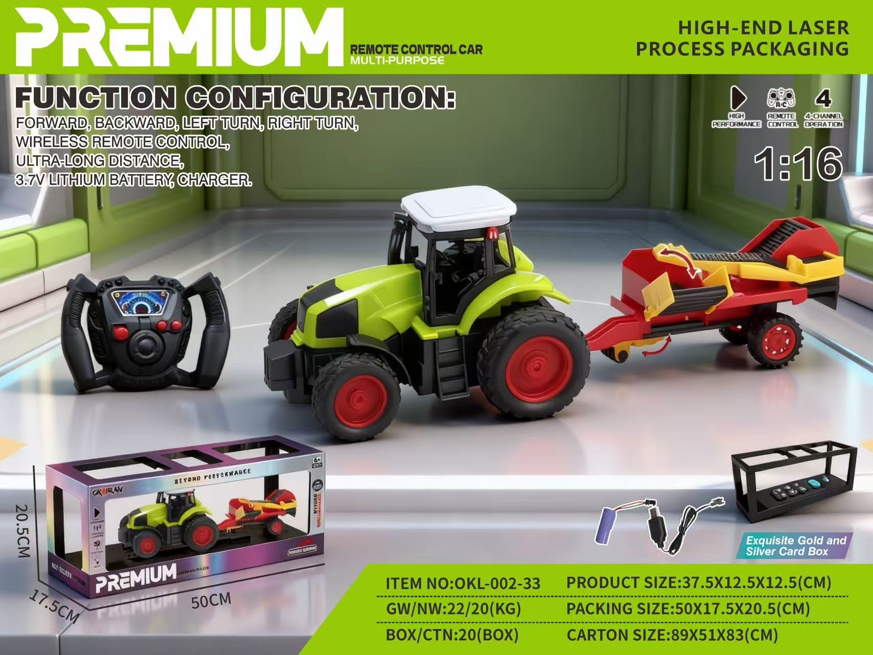 TM37795 1:1627 MHZ four-way Farmer's Vehicle (with battery included) High-end laser card packaging box detail image 4