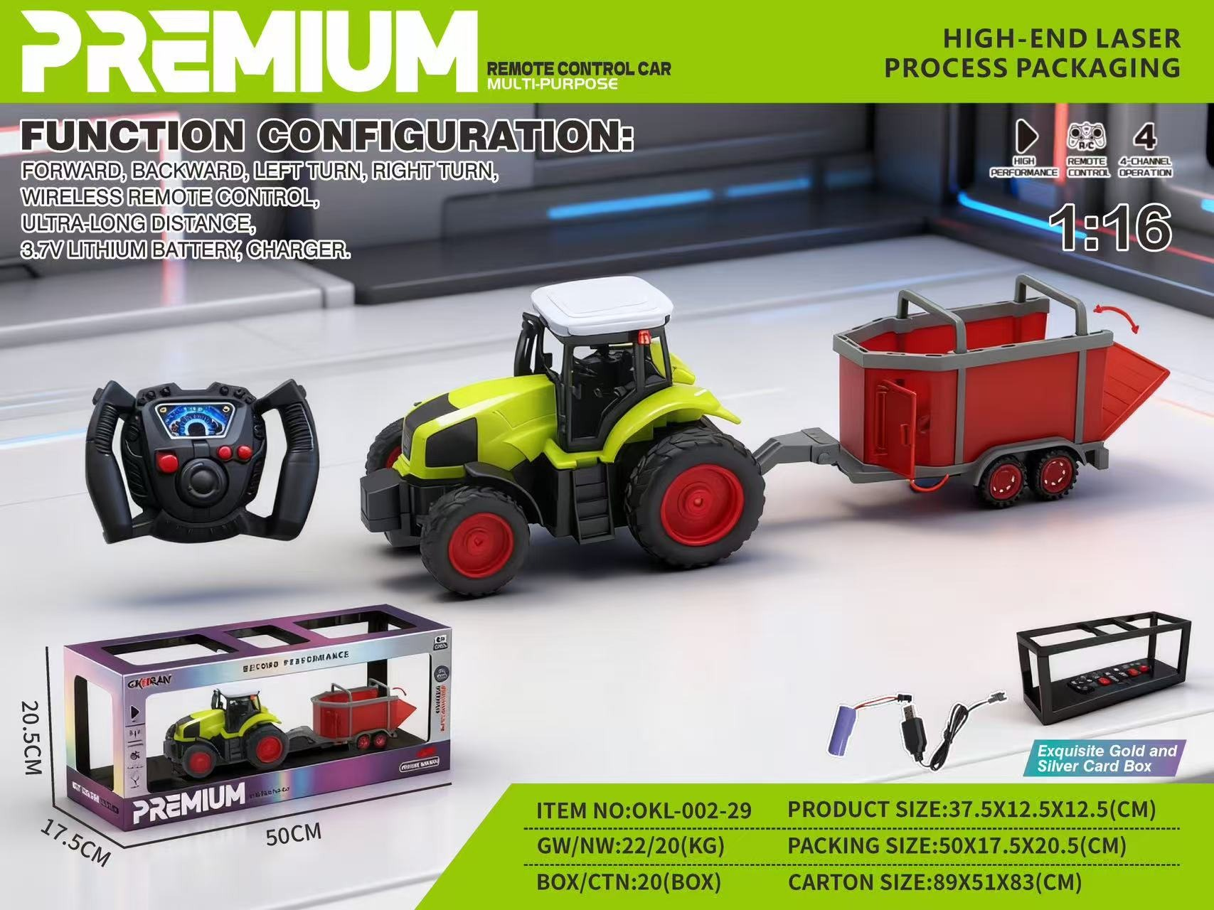 TM37791 1:16 MHZ Four-way Farmer Car (with battery included) High-end laser silver card packaging box detail image 2