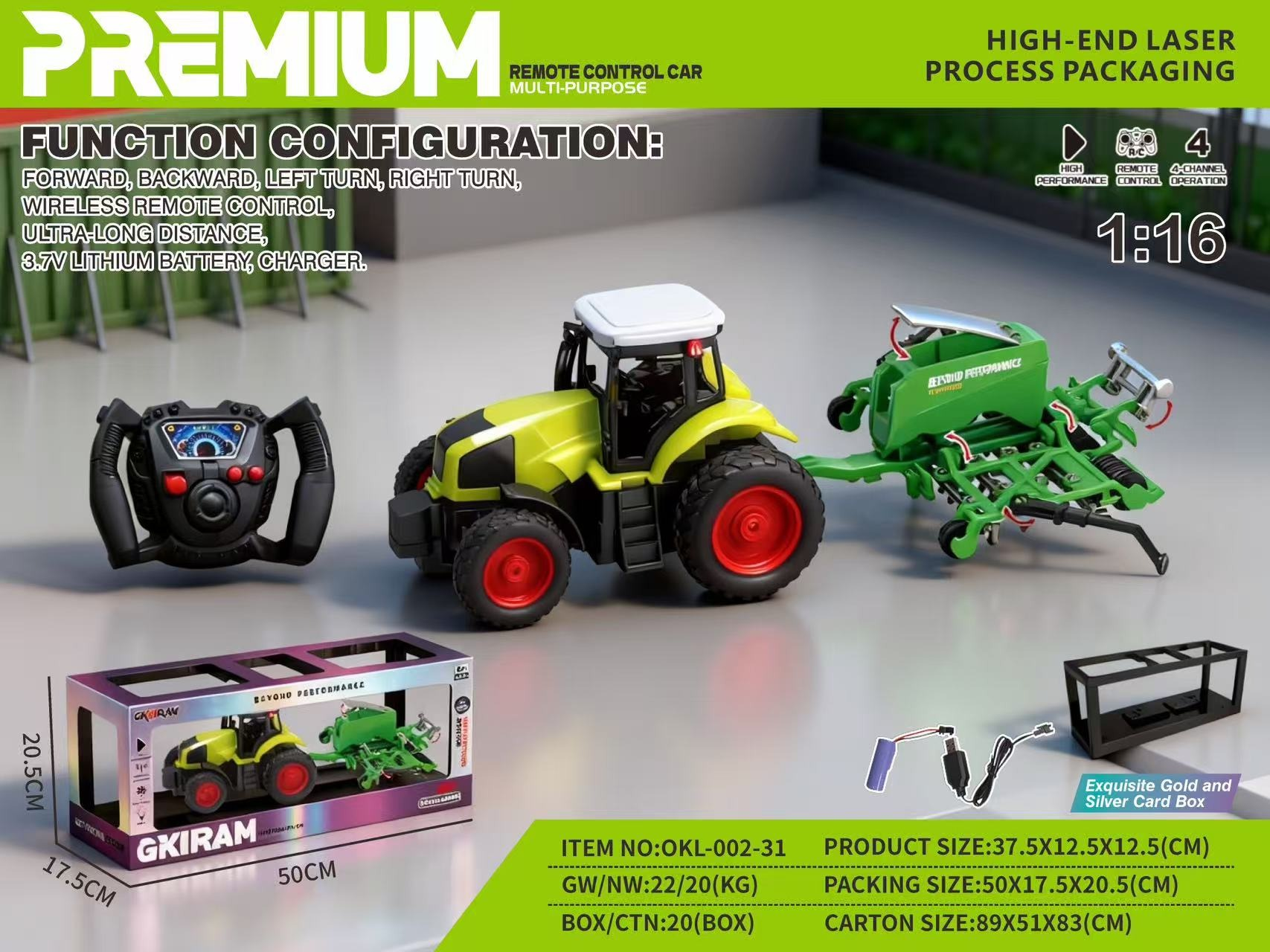 TM37793 1:1627MHZ Four-way Farmer Car (with battery included) High-end laser silver card packaging box detail image 2