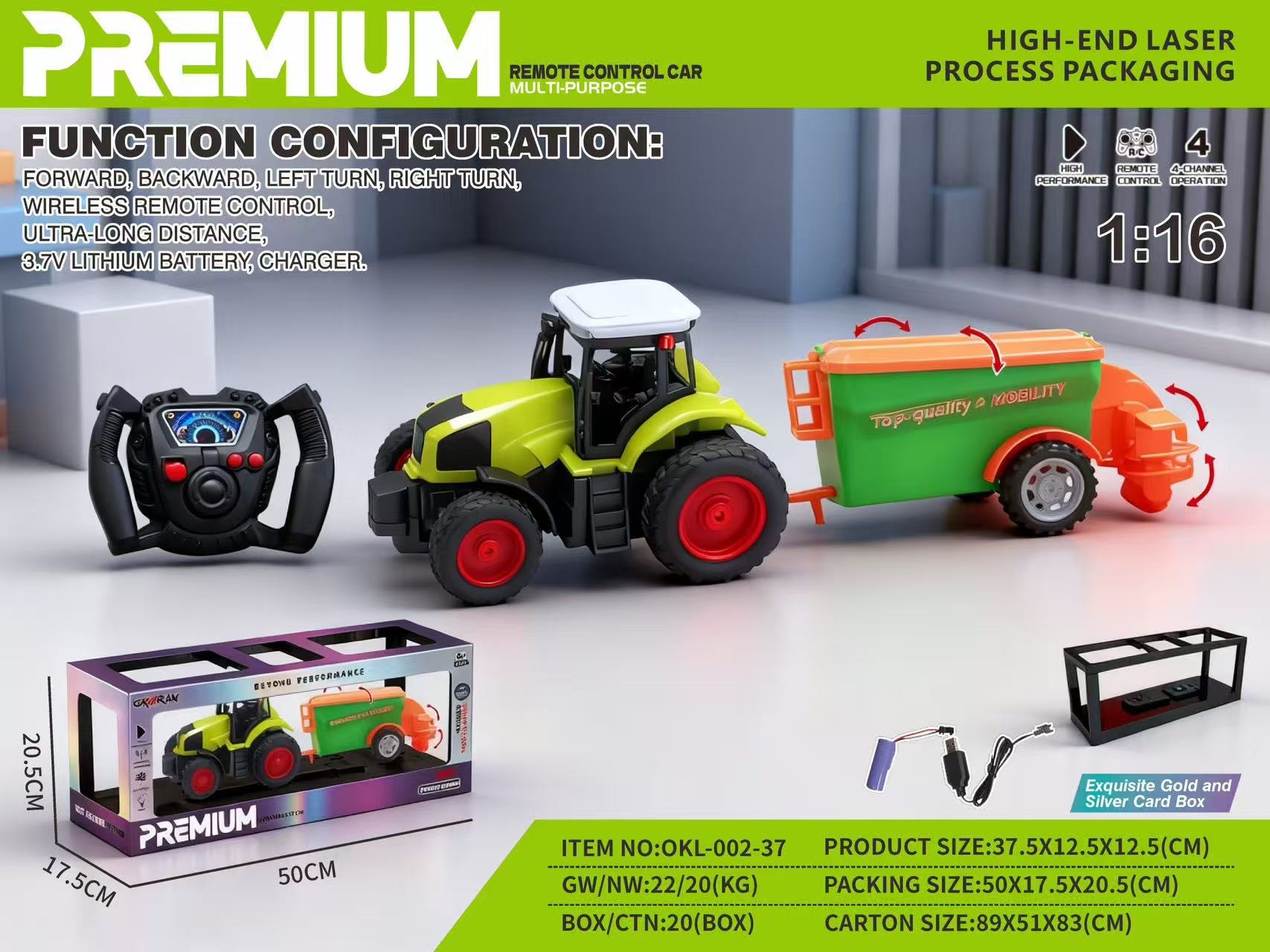 TM37799 1:1627MHZ Four-way Farmer Car (with battery included) High-end laser silver card packaging box
