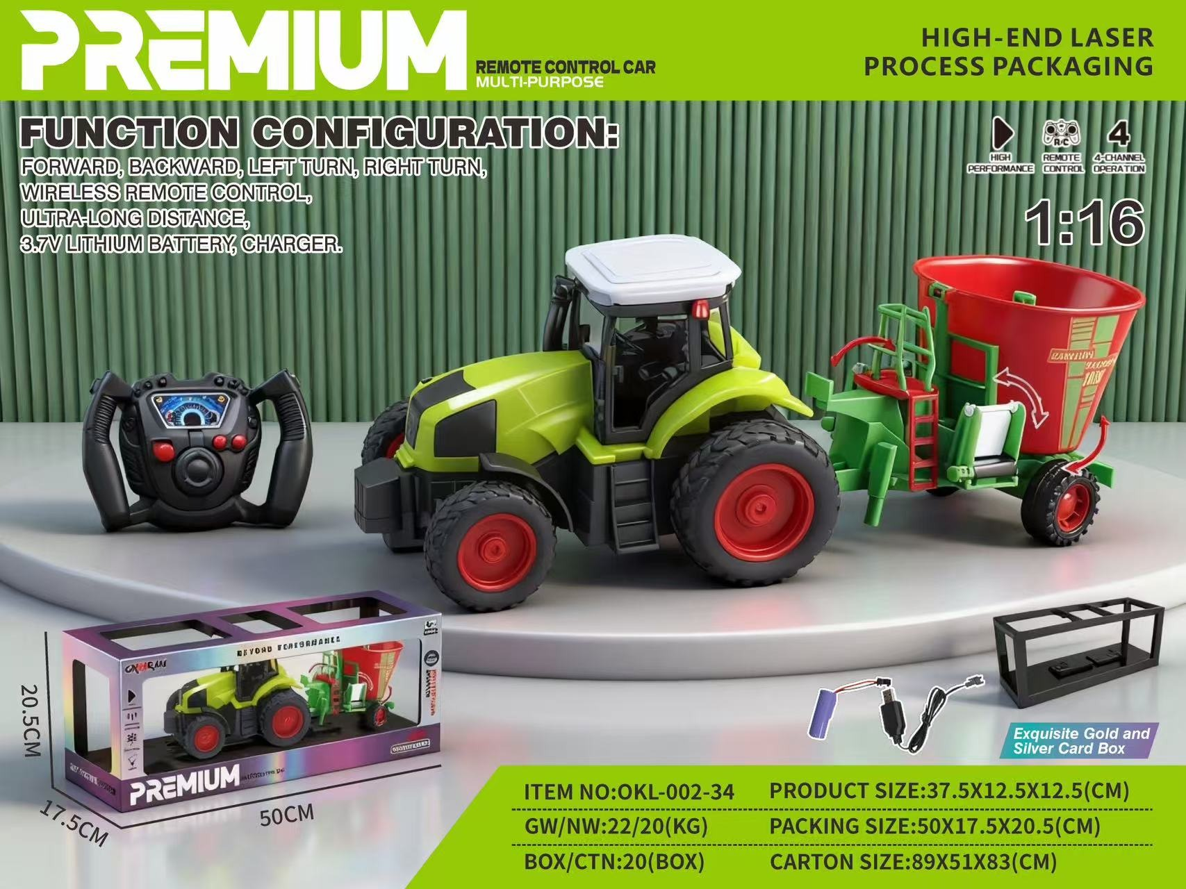 TM37796 1:1627MHZ Four-way Farmer Car (with battery included) High-end laser silver card packaging box