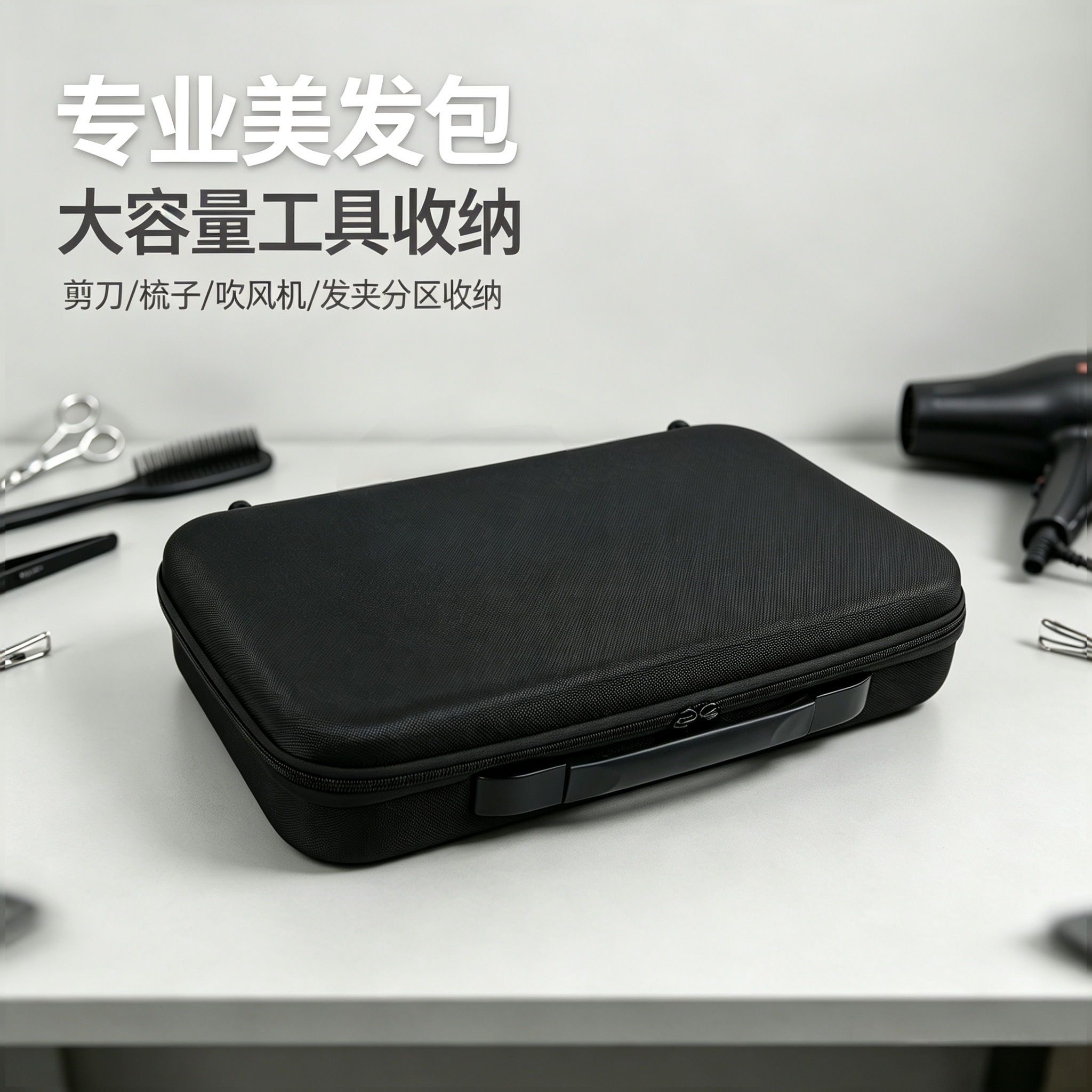 Oxford cloth hair care storage bag for hairstylists, hard shell, hand-held toolbox, multi-compartment adjustable partition for storing scissors, clippers, combs, hair salon makeup, portable, wear-resistant, large-capacity toolkit, upgraded from Aidihua 023 details Picture