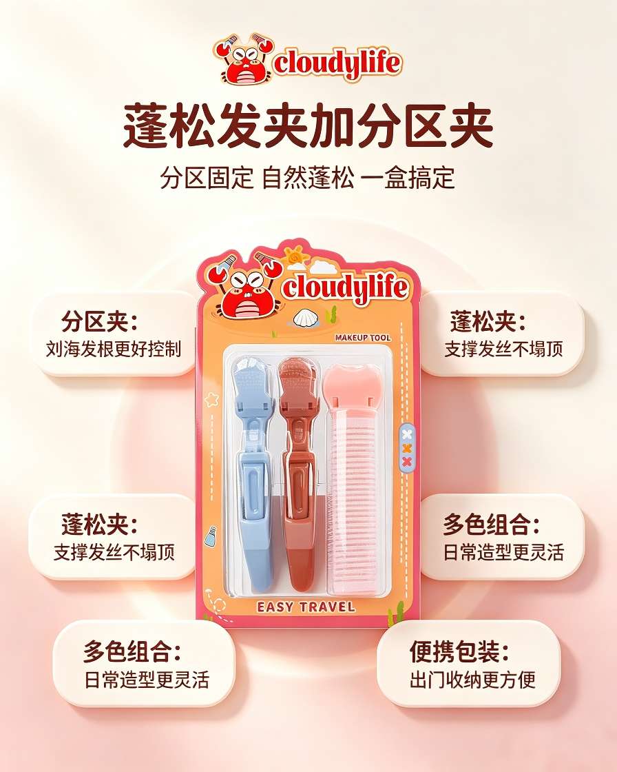 cloudylife Volumizing Hair Clip Set, Bangs, root Volumizing and high head top Styling Clip, portable travel hair care tool detail image 1