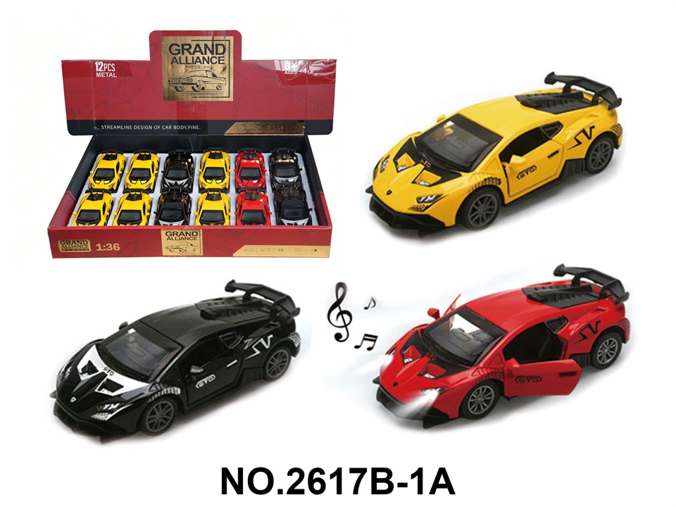 TM26588 1:36 huillialloy vehicle mod - daniu lambo versión simple SVJ con luces música amarillo/negro 3 colores mezcla (12 piezas/caja de presentación) detail image 2