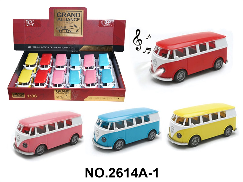 TM26577 1:36 modelo de coche huillialloy - autobús con luces música rojo azul rosa amarillo cuatro colores carga mixta detail image 4