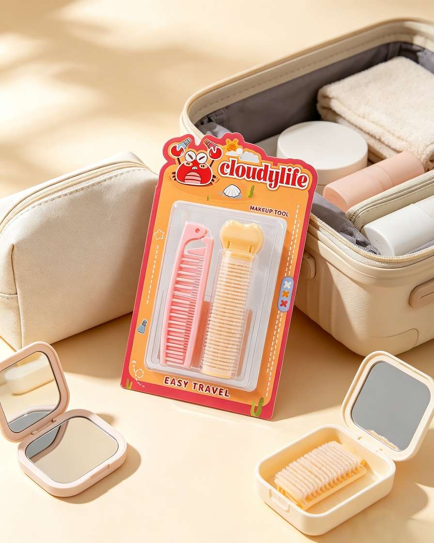 Portable folding comb, fluffy hair clip set, travel portable hair styling tool, small and compact hair combing and root setting for girls detail image 3