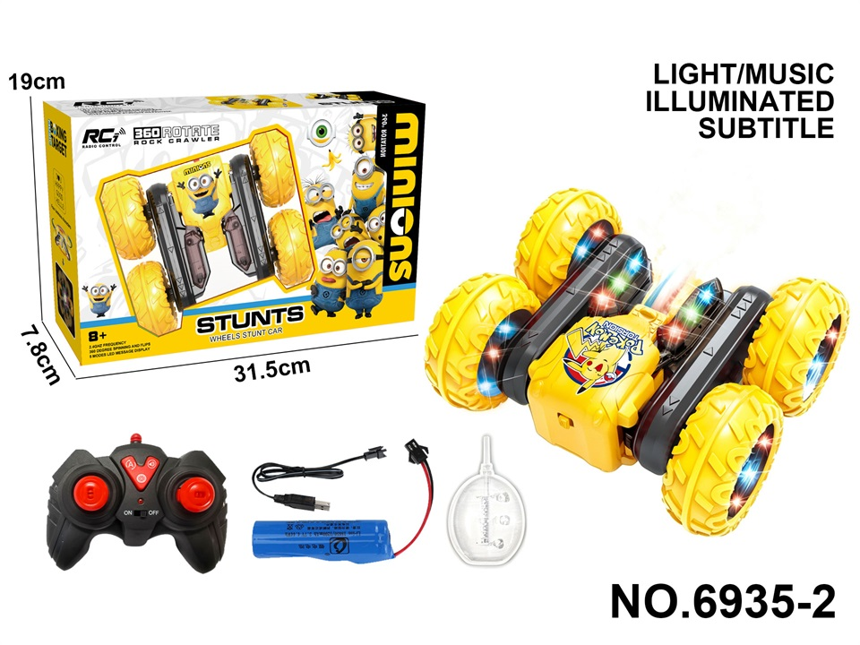 TM17762 2.4G Remote Control Panel Minions Spray Subtitles Lights Bloom Remote Control Stunt car