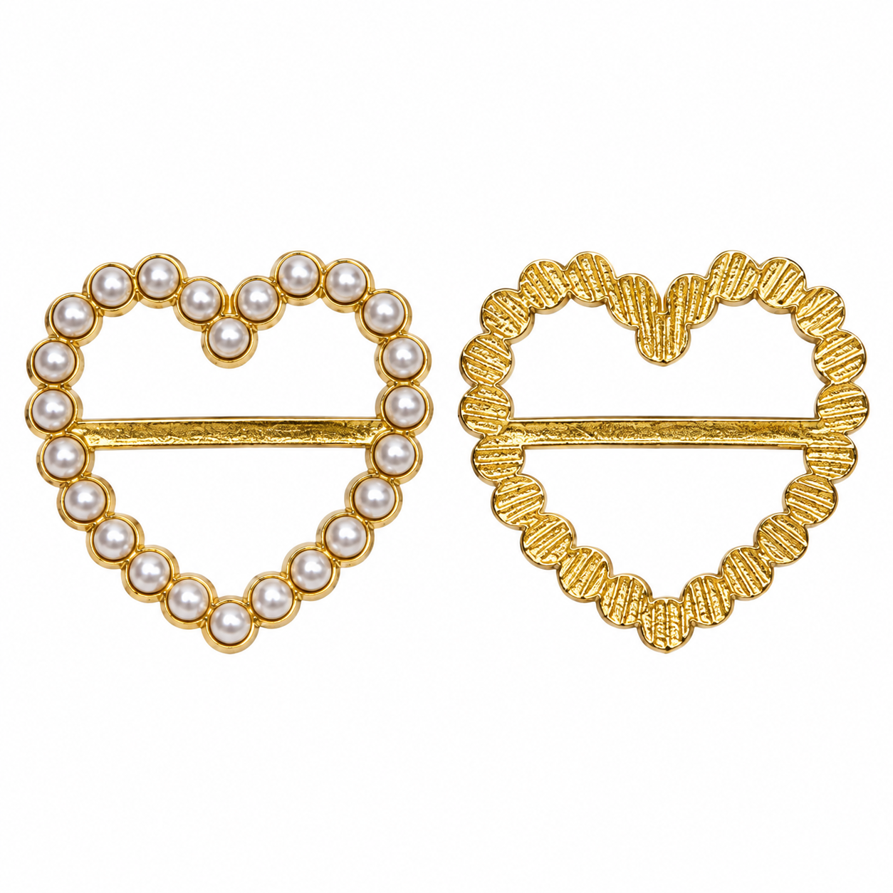 Heart-shaped pearl silk scarf buckle, women's golden alloy clothing decorative buckle, belt buckle, bow, hair accessory