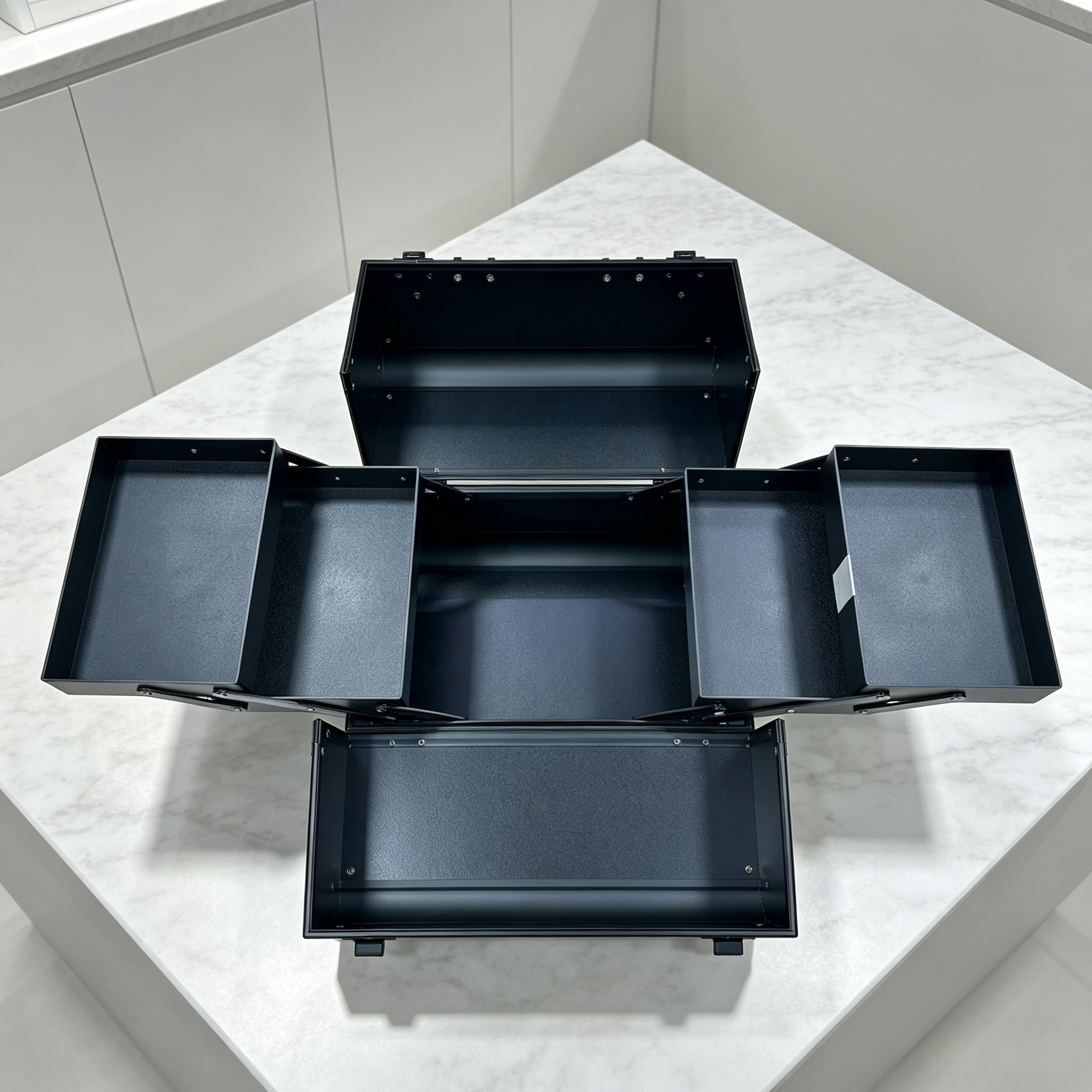 Laser blue star pattern aluminum alloy makeup case, hand-held open-layer large-capacity multi-layer storage box, reinforced corner guard with lock, makeup artist's special toolbox, household makeup and nail care products, high appearance level, Aidihua 1403XX Item Picture