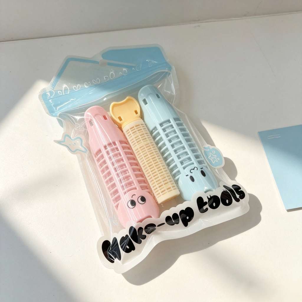 Three sets of cute cartoon hair root voluminous curling iron with no trace, lazy bangs and air-like style detail image 3