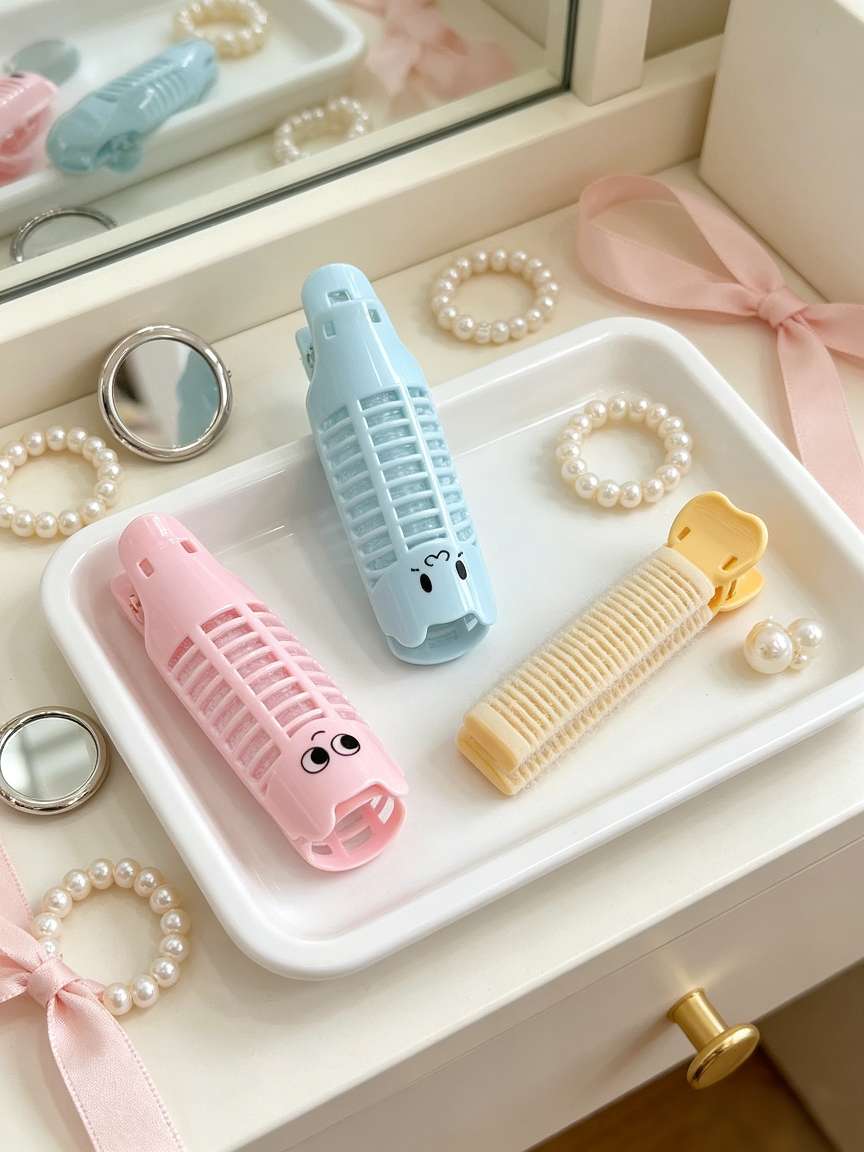 Three sets of cute cartoon hair root voluminous curling iron with no trace, lazy bangs and air-like style detail image 2