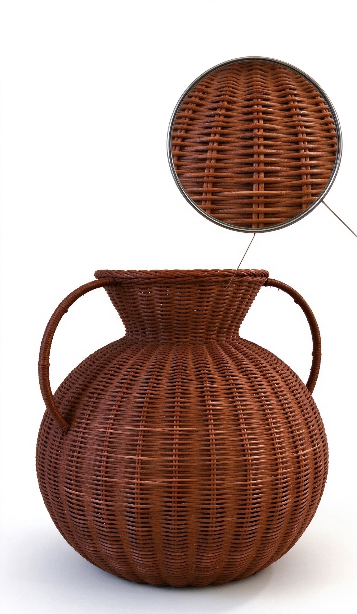 Jarrón de ratán blanco hecho a mano binaural marrón de ratán tejido artesanía decoración del hogar hotel colocación jarrón plantado restaurante exhibición jarrón tejido Item Picture