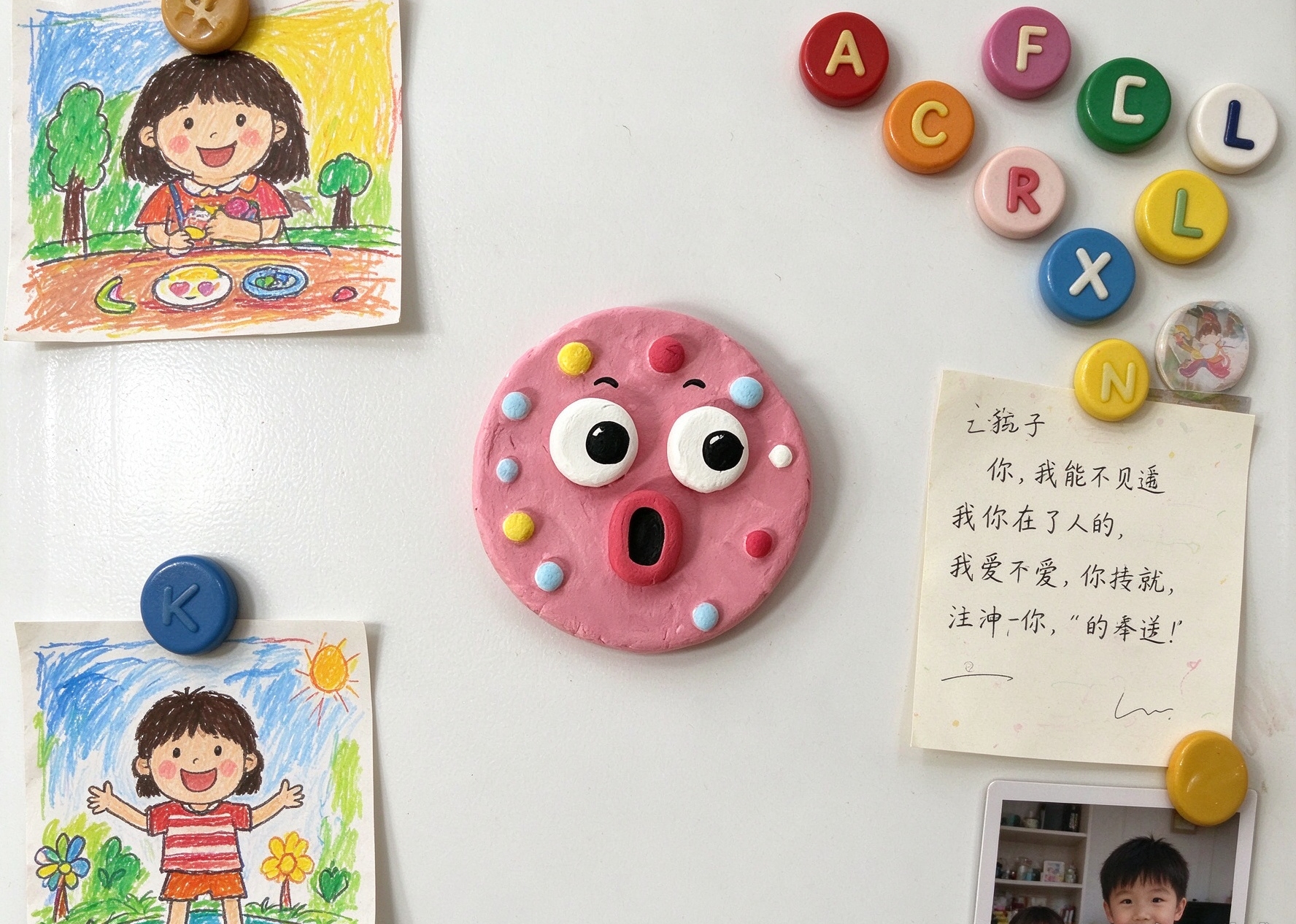 粉色黏土表情磁贴文创盲盒九尾狐微景观树脂大象摆件组合收藏礼品