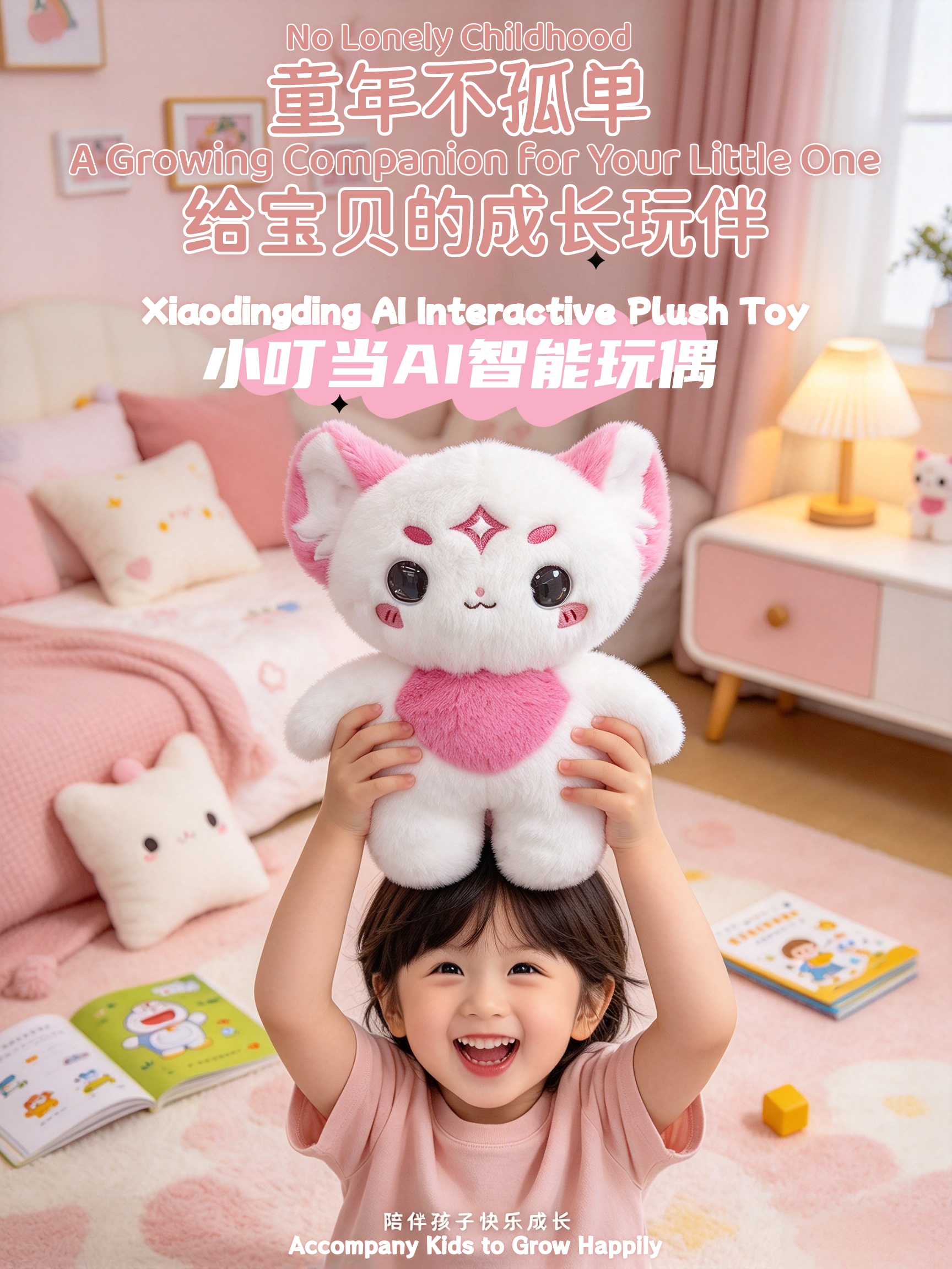 The Dingdang AI smart doll is available in two colors. It features an emotional companion eye display and AI functions, allowing for chatting and interaction, learning and education, encyclopedian knowledge, history and geography, singing and storytelling details Picture