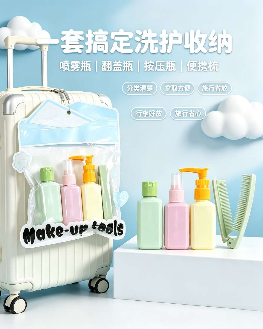 Macaron travel split bottle set botella portátil spray botella loción botella vacía viaje lavado cuidado y almacenamiento combo con peine plegable detail image 1