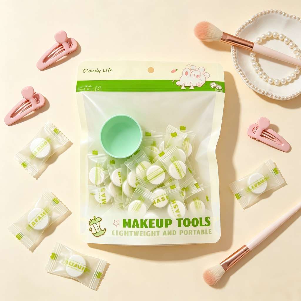 Independent packaging compressed mask paper, lightweight disposable wet mask buckle, portable hydrating DIY mask tool Application Scenario