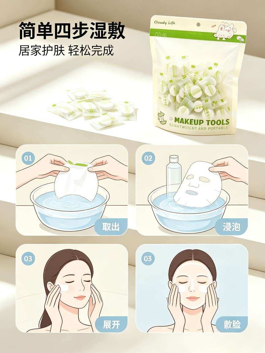 Independent packaging compressed mask paper, lightweight disposable wet mask buckle, portable hydrating DIY mask tool detail image 2