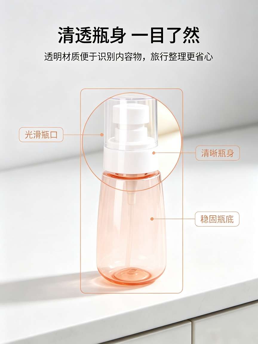 Portable travel portioning bottle set, press-type empty bottle skin care products, lotions, shampoos, for outdoor portioning and storage detail image 2