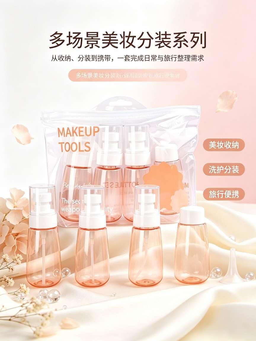 Portable travel portioning bottle set, press-type empty bottle skin care products, lotions, shampoos, for outdoor portioning and storage detail image 4