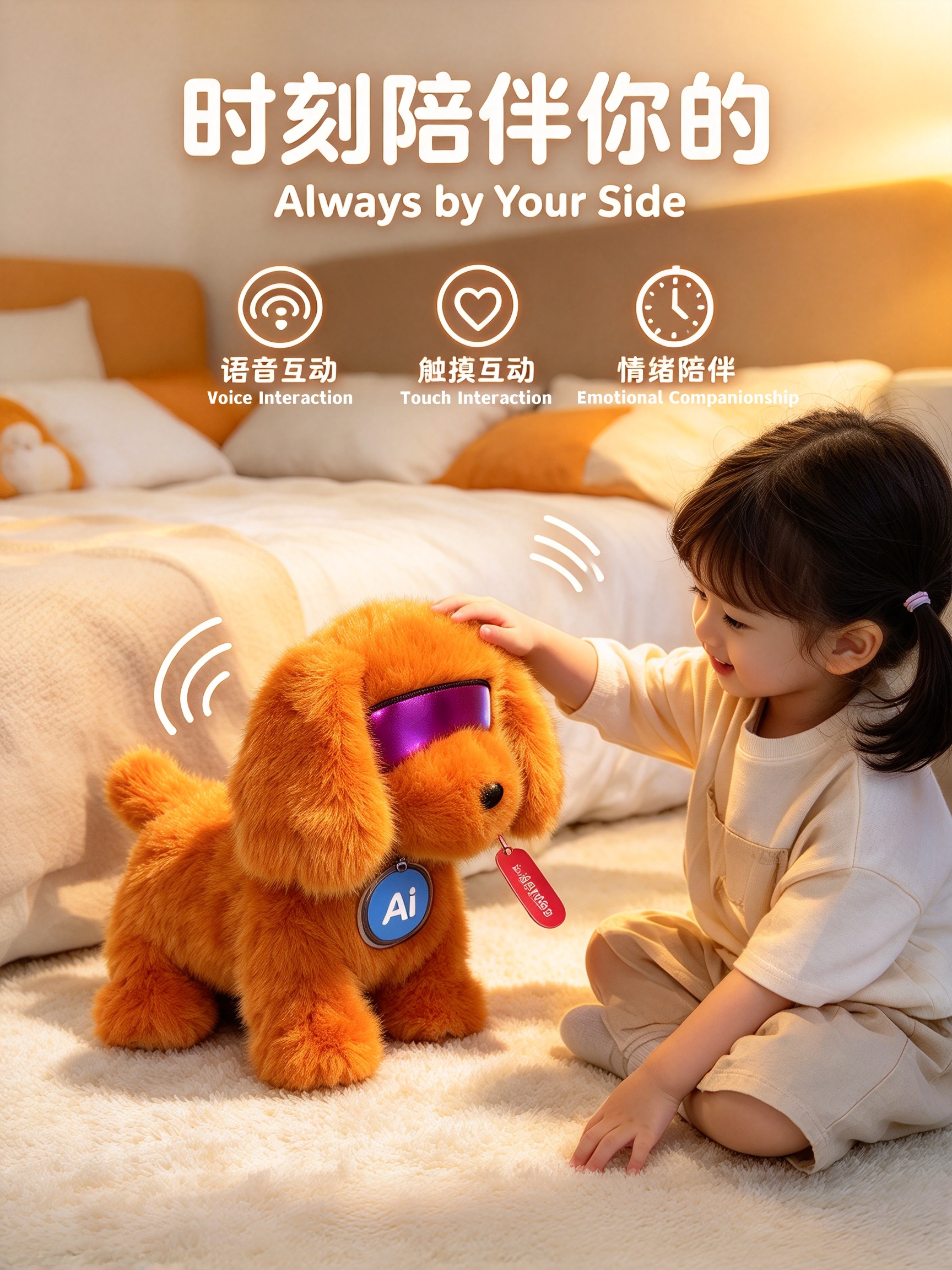 AI Wang Xiaobu smart toy, cute dog, early education robot, children's voice chat, emotional companionship, plush little doll Application Scenario
