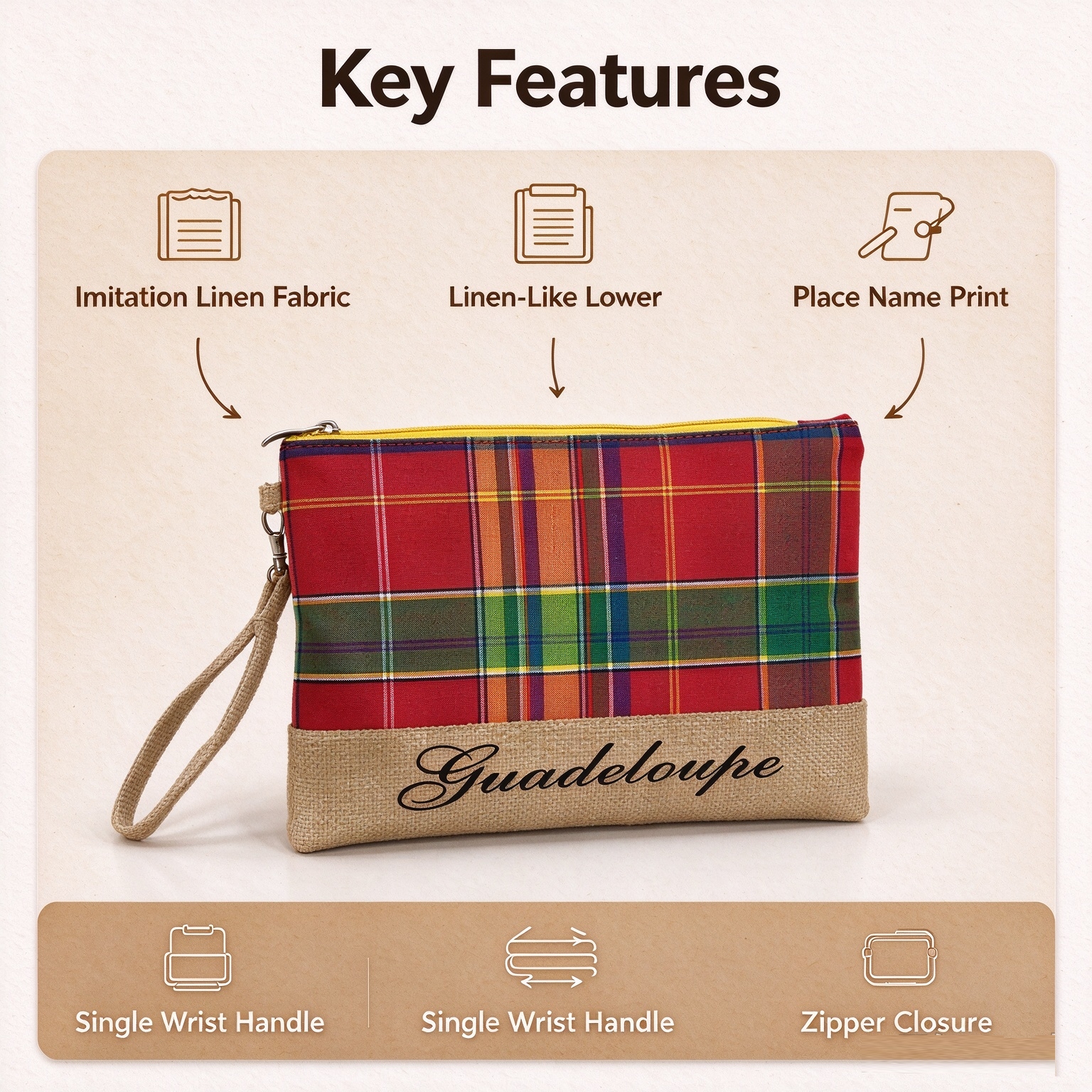 This multi-purpose storage bag with a zipper and a checkered fabric faux linen bottom edge is fashionable, simple and versatile Application Scenario