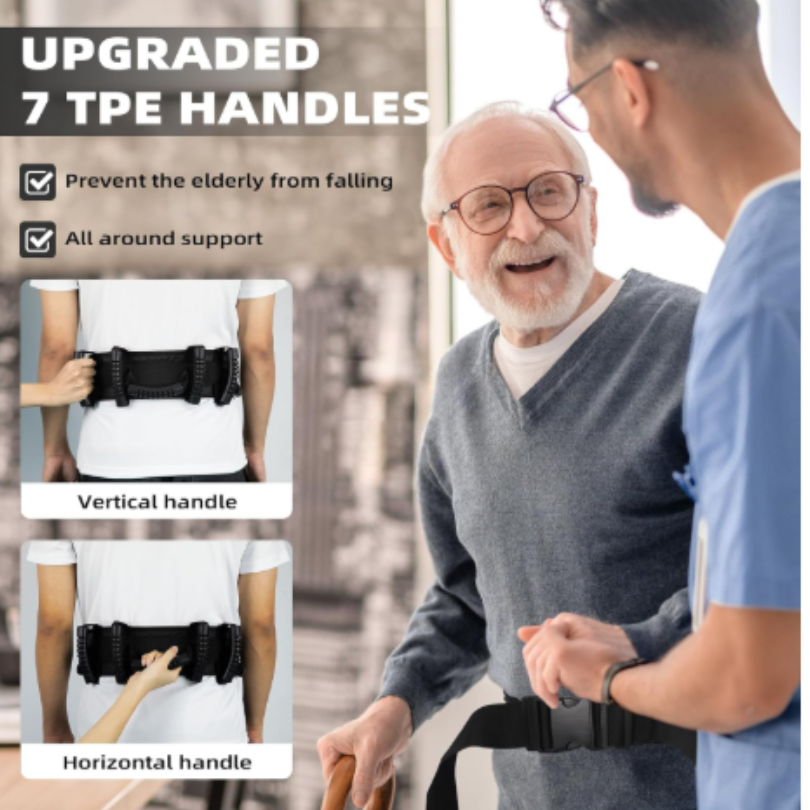 Transfer Belt with 7 Handles, Safety Walking Support, Quick Release Buckle|Multi-Angle Grip, Non-Slip TEP Handles, Adjustable Waist, Durable Nylon & Polyester, Machine-Washable pic 3