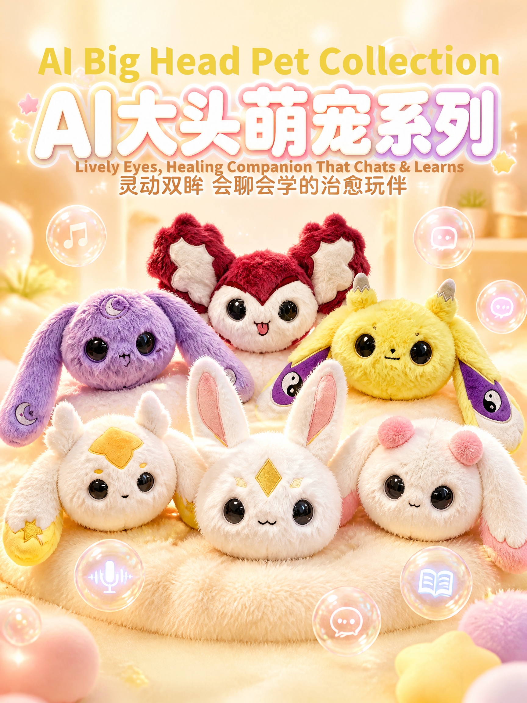 The AI Big Head series features five different styles of plush toys, each equipped with an AI movement and an eye display. They can be used for chatting, emotional companionship, encyclopedic Q&A, learning, education, and gift-giving pic 1