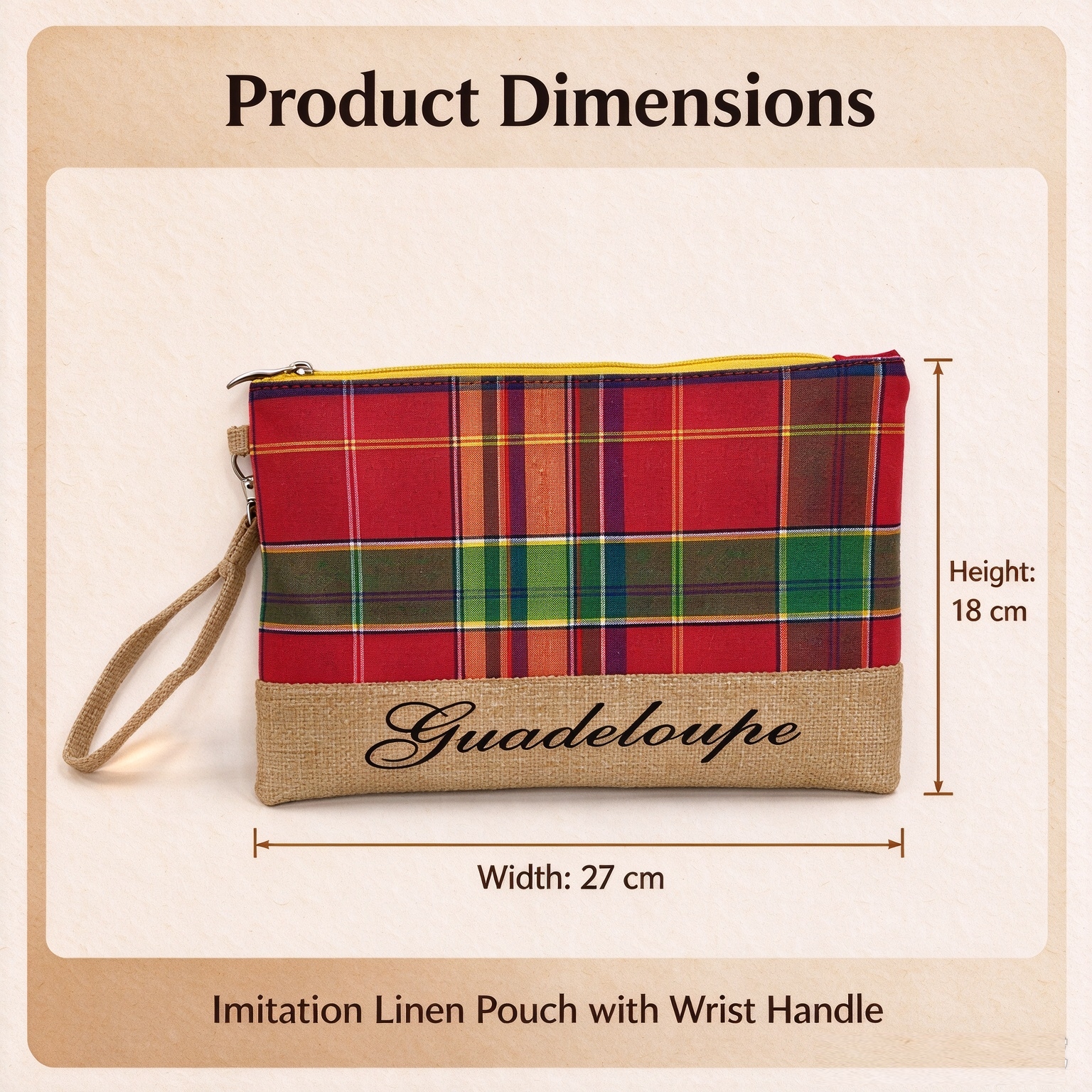This multi-purpose storage bag with a zipper and a checkered fabric faux linen bottom edge is fashionable, simple and versatile Specification image