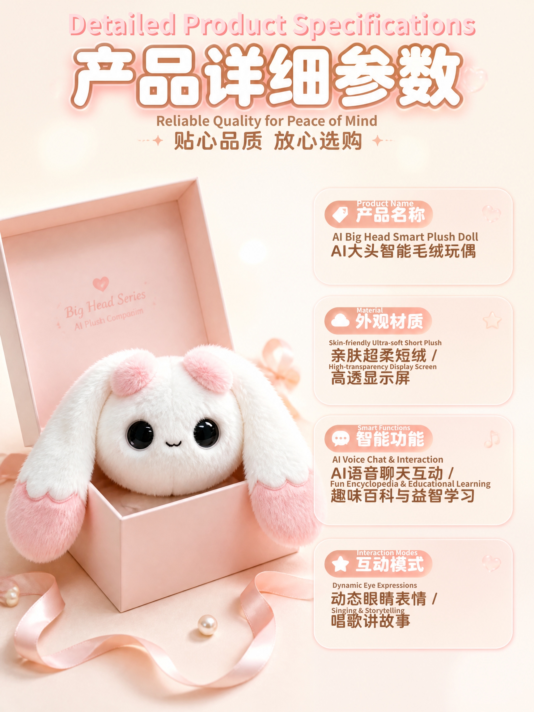 The AI Big Head series features five different styles of plush toys, each equipped with an AI movement and an eye display. They can be used for chatting, emotional companionship, encyclopedic Q&A, learning, education, and gift-giving pic 11