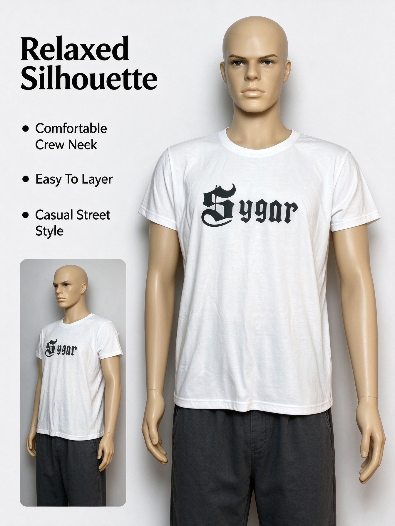 A simple white short-sleeved T-shirt showcases comfortable and versatile casual wear pic 3