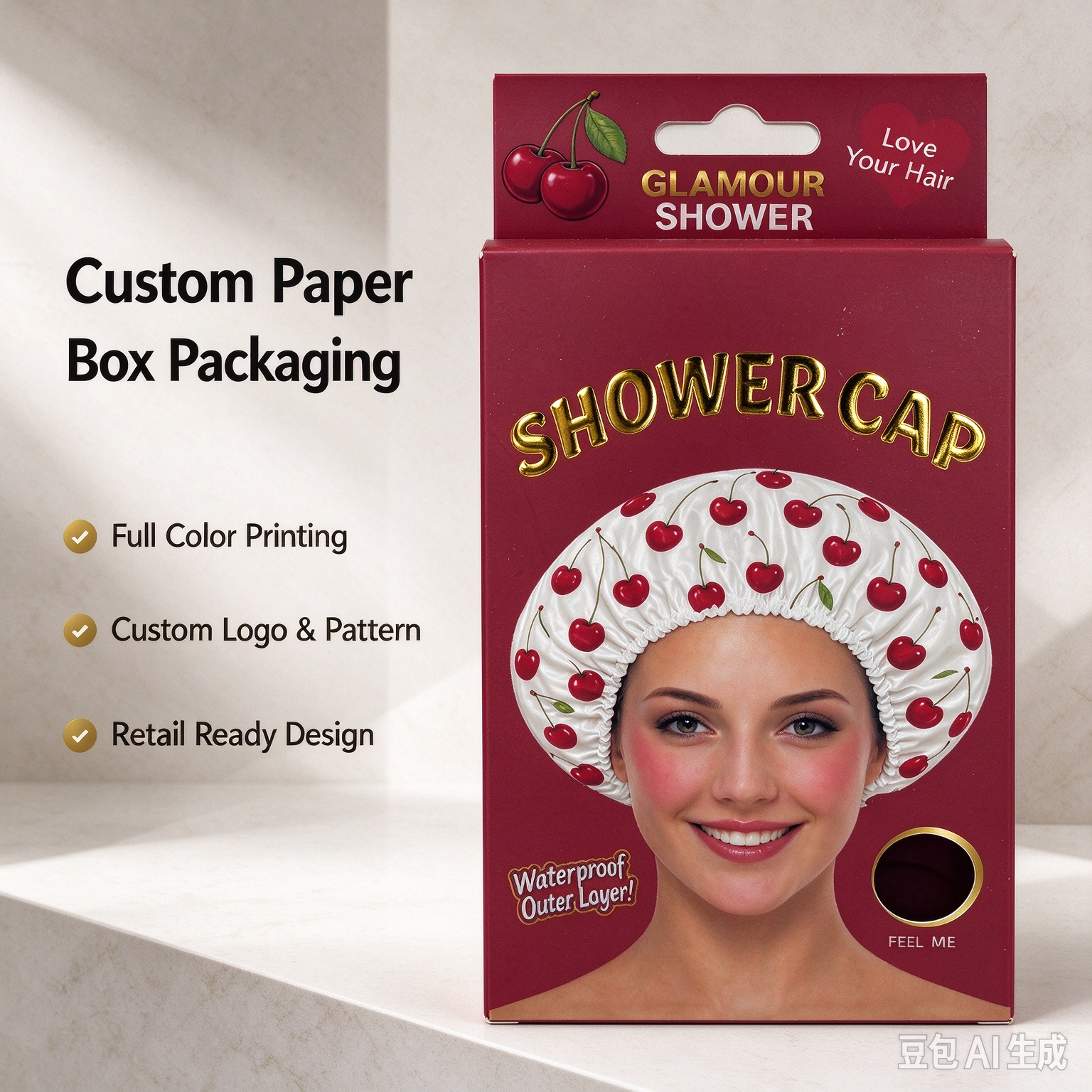 Custom Cosmetic Packaging Boxes Shower Cap Box pic 2
