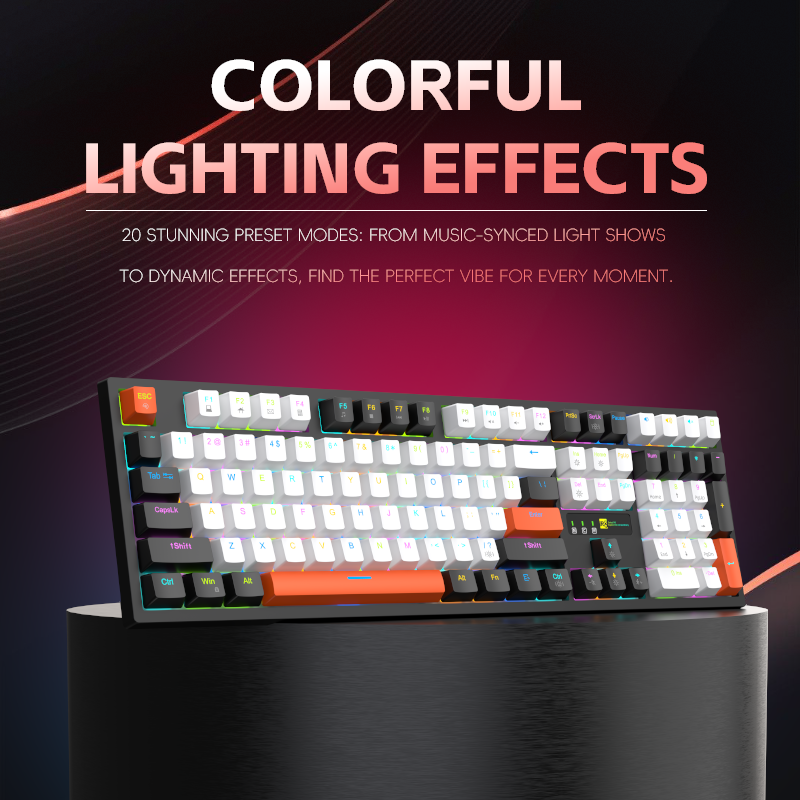 R8 color-block RGB backlit 108-key gaming mechanical keyboard keycaps DIY Decompression gaming keyboard details Picture