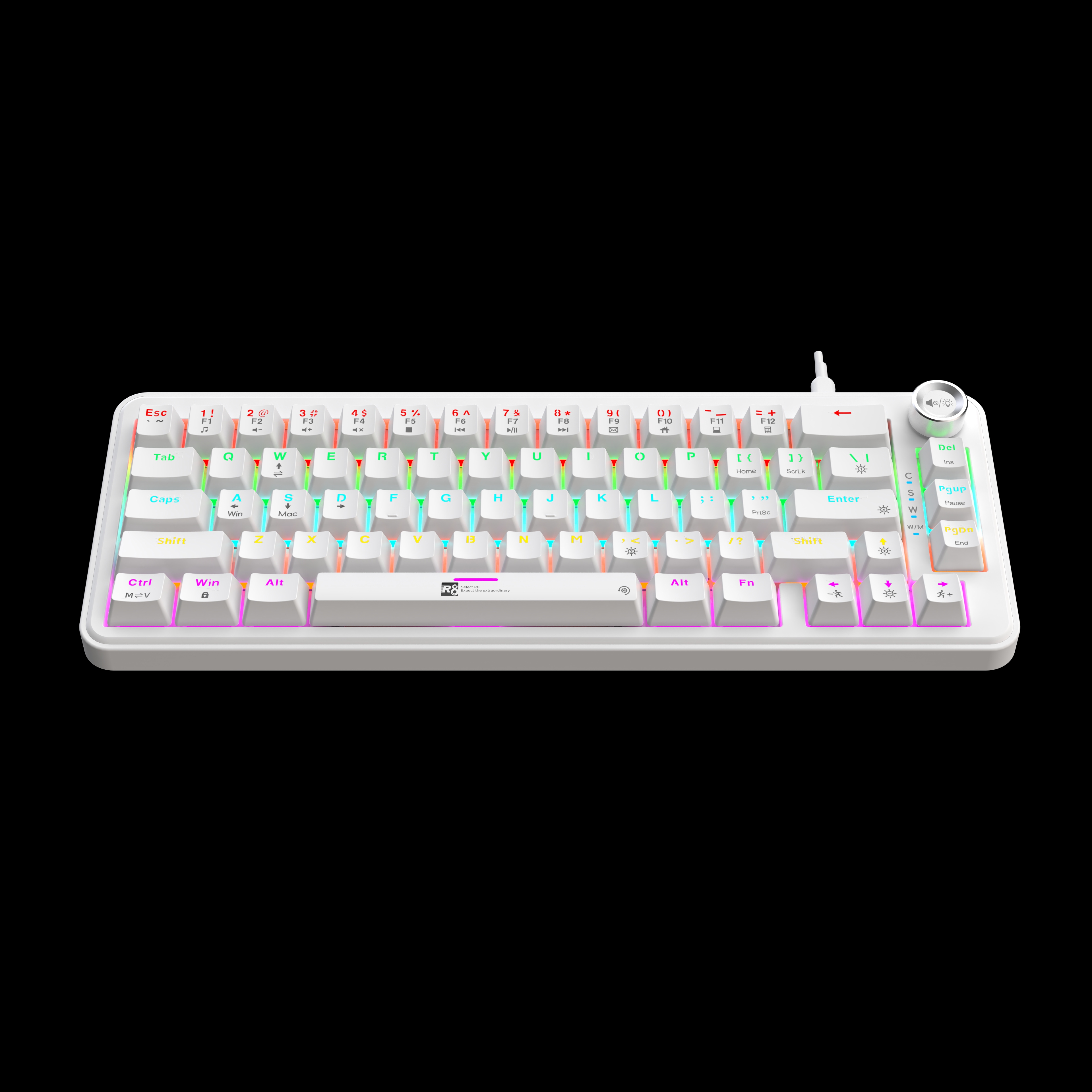R8 white RGB backlit mechanical keyboard keycaps DIY decompression keyboard, multi-functional keyboard for gaming and office use