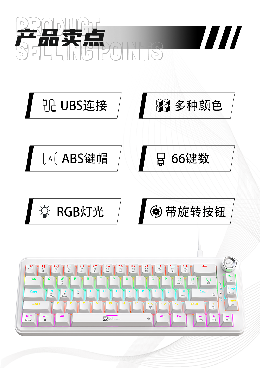 R8 белый RGB-механический клавиатурный ключ DIY разблокирует офисную многофункциональную клавиатуру в игре pic 2