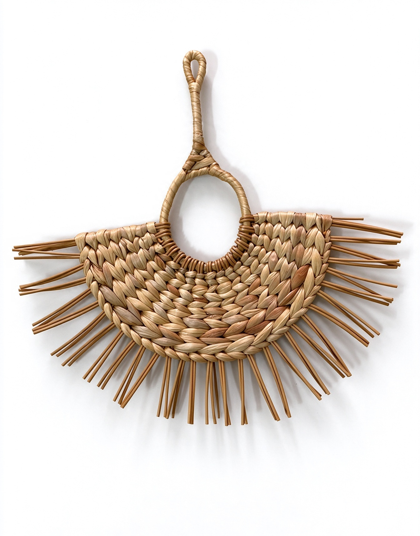 Goma ratán/jacinto de agua hecho a mano ratán trenzado adornos de abanico cestas tejidas artesanías multifuncionales artículos de decoración decoración del hogar colgante de pared