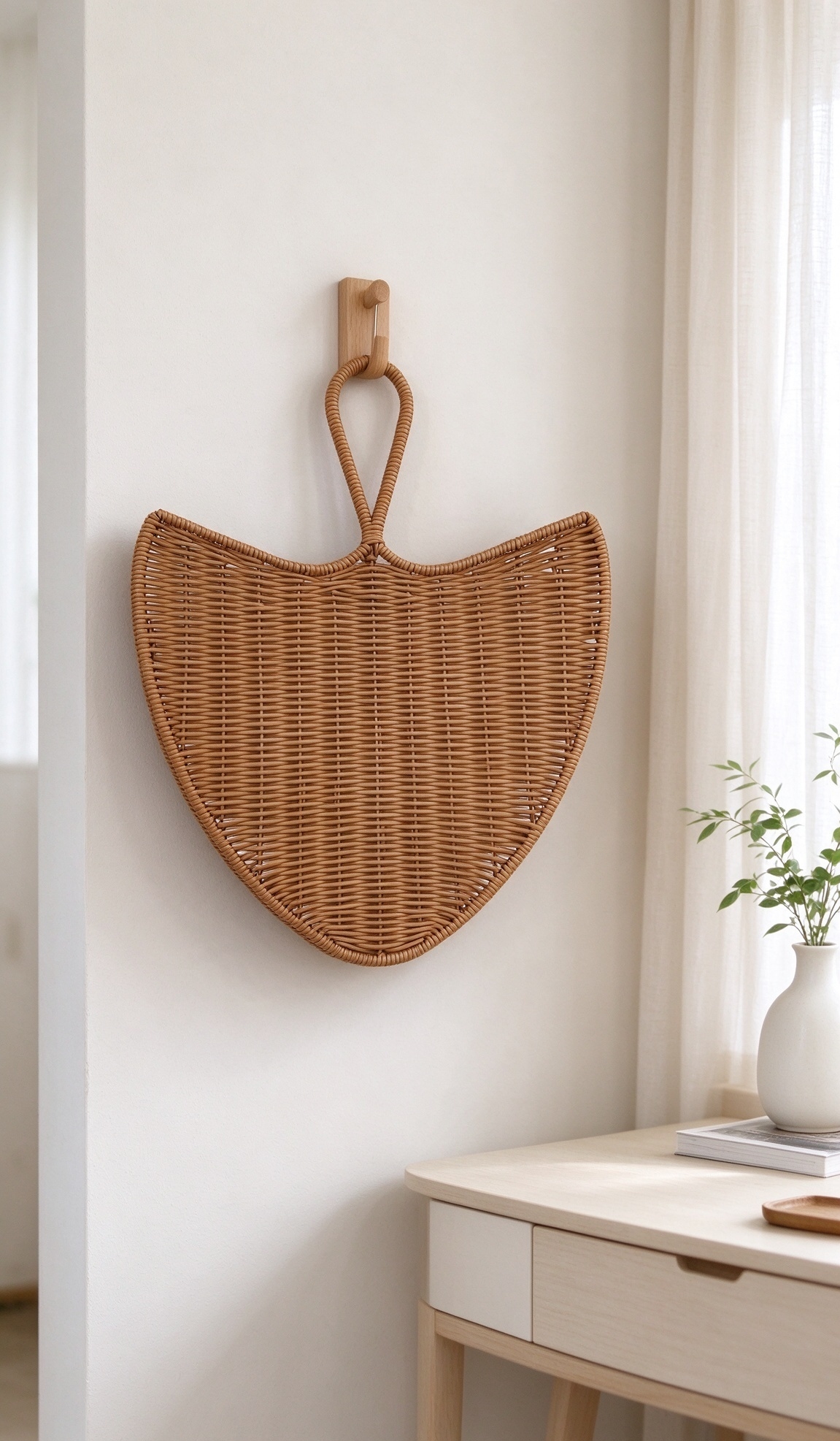 Brown rubber rattan fan-shaped wall hangings, hand-woven handicrafts, wall decorations, hotel wall hangings, home decorations Specification image
