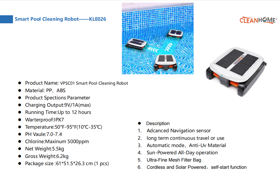 Smart Pool Cleaning Robot——KLE026 pic 1