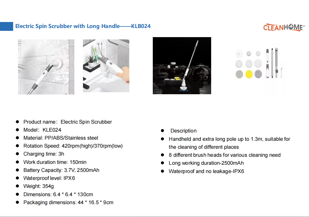 Electric Spin Scrubber with Long Handle——KLB024 pic 1