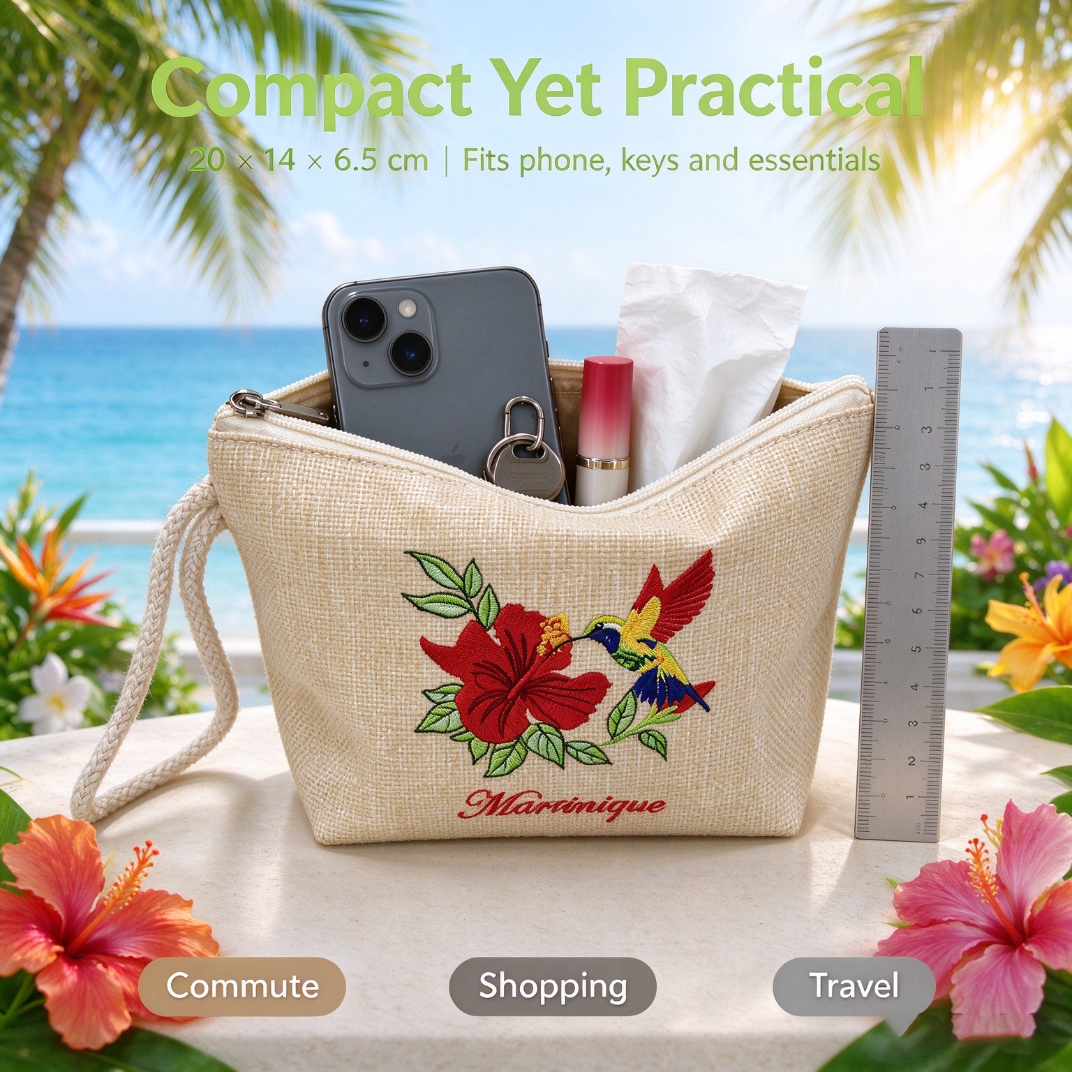 OEM Custom Embroidere Flower Linen Clutch Bag zipper Purse  Specification image