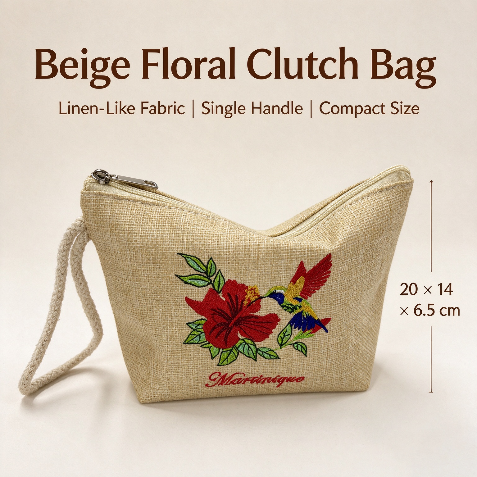 OEM Custom Embroidere Flower Linen Clutch Bag zipper Purse  details Picture