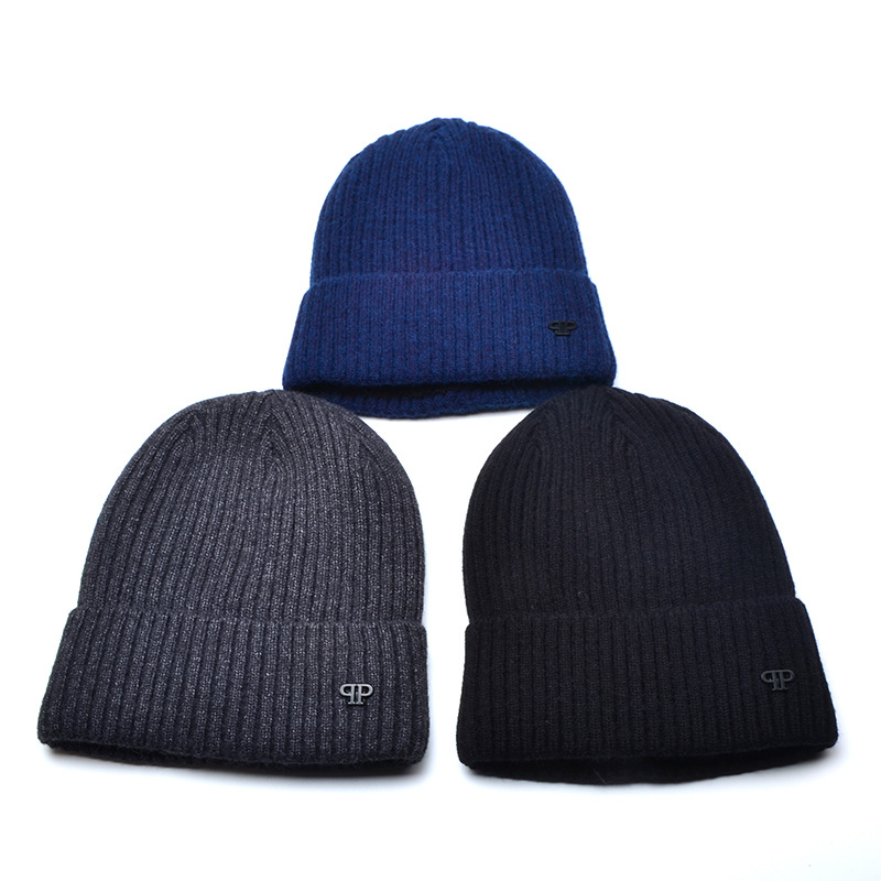 Autumn and winter knitted headscarf accessories, men's letter iron label with fleece and thickened solid color woolen cap and hood, versatile manufacturer wholesale 1006/38619