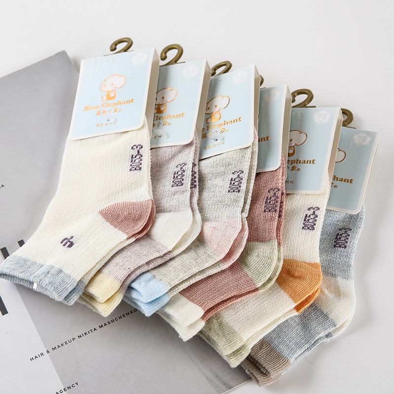 义乌好货 蓝色小象春夏薄棉儿童袜子无骨纯棉宝宝袜可爱卡通婴儿袜子批发-1006/32790产品图