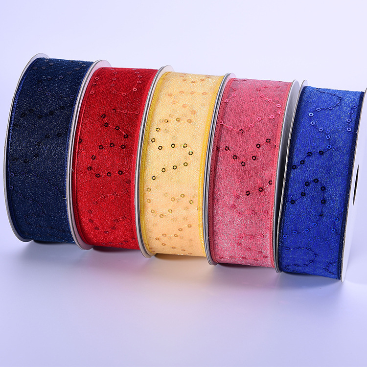 Yiwu Selection 4.0cm New Year gift box packaging with jewelry sequin clothing polyester ribbon 12 points DIY wedding ribbon -1006/41309 thumbnail