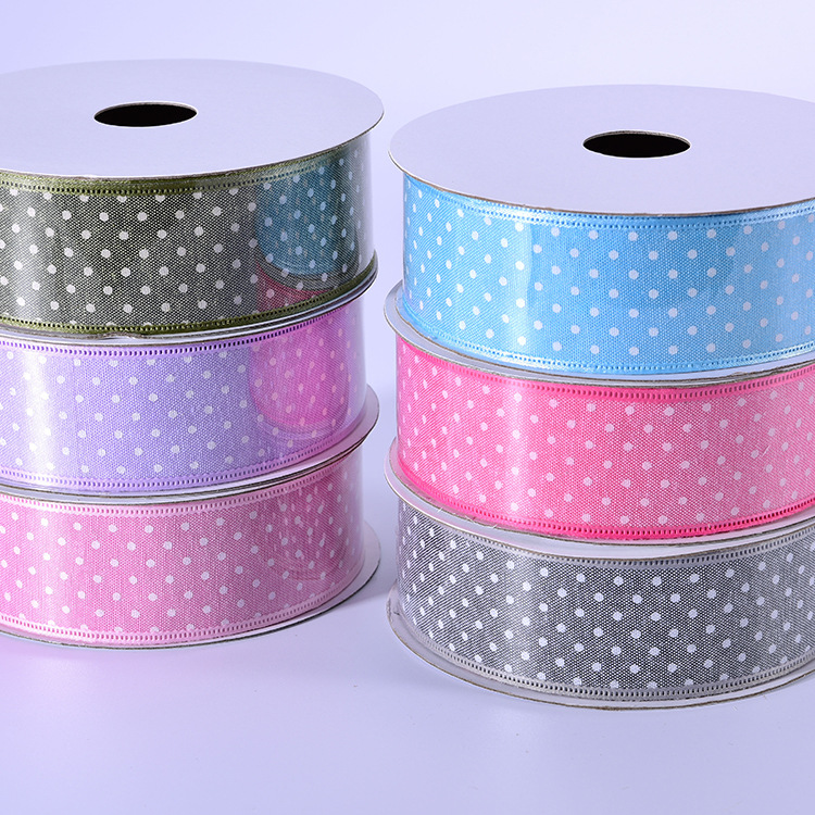 Yiwu Selection 12 mins 4.0cm jacquard polka dot ribbon wholesale handle flexible wedding ribbon New Year gift box packing -1006/41309 thumbnail