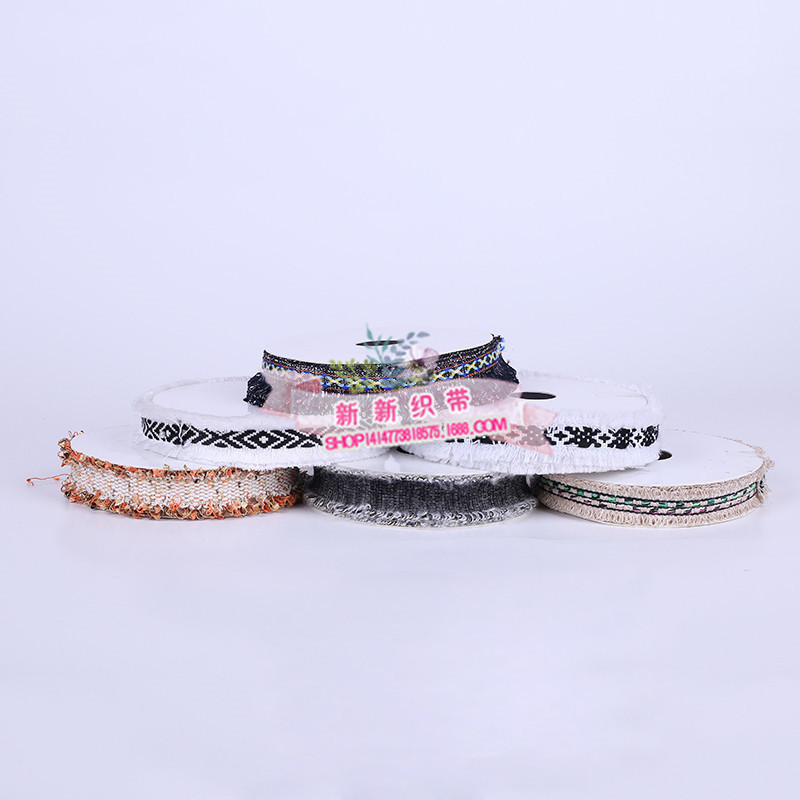 Yiwu quality webbing with fringed edges, polyester filament, small chanel-style lace webbing, ethnic tassels, clothing and curtain lace -1006/41296 details Picture