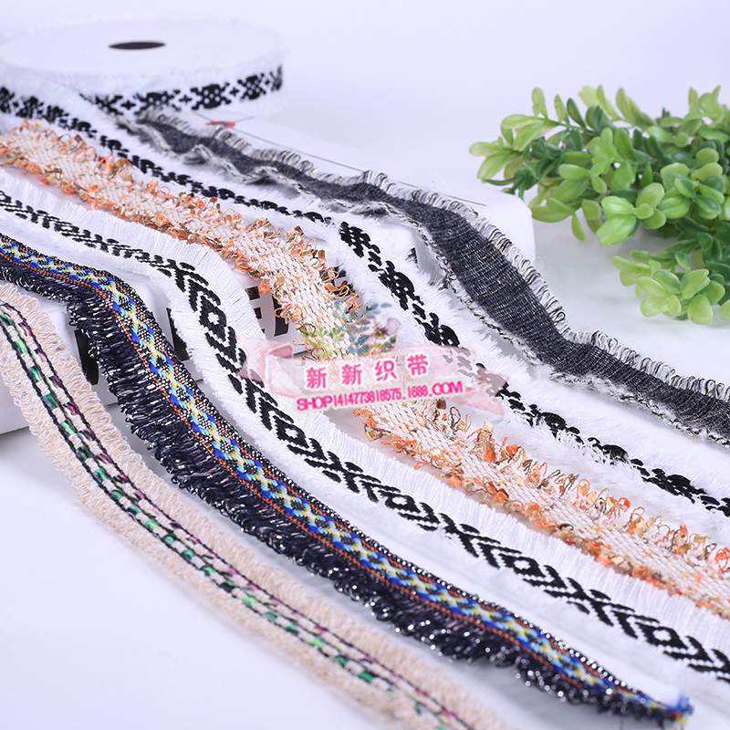 Yiwu quality webbing with fringed edges, polyester filament, small chanel-style lace webbing, ethnic tassels, clothing and curtain lace -1006/41296 Item Picture