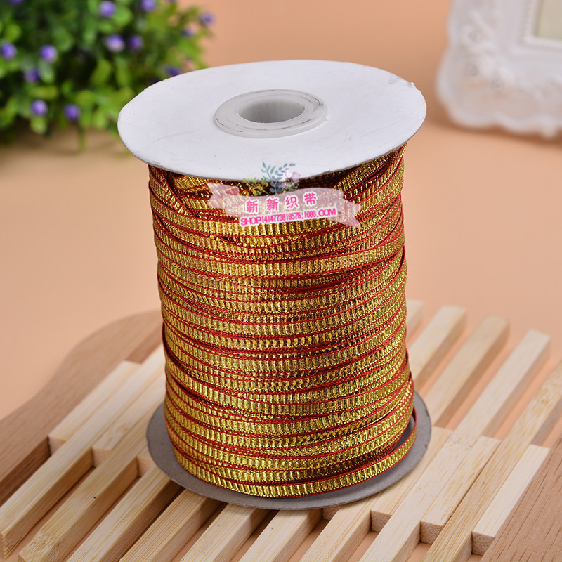 Yiwu quality new woven tape, gold thread, striped ribbon, hair accessory diy, bow material, gold-embossed horizontal striped ribbon factory wholesale -1006/41296 details Picture